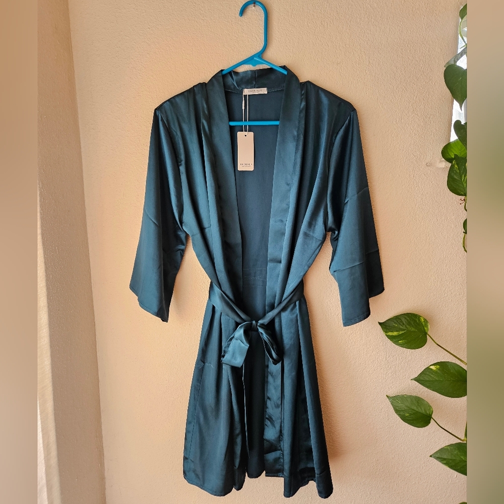 Elegant Teal Satin Robe